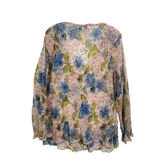 American Flirt Size 2x Top Beach Cover Up Sequins Floral Sheer Pink Blue Women's - Picture 8 of 8